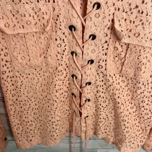 Artelier Nicole miller pink lace up lace blouse  size p (xs) - Picture 6 of 11